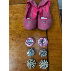 4 Piece Lot Lindsay Phillips 8  Pink Fabric Ballet Flats Interchangeable Snaps